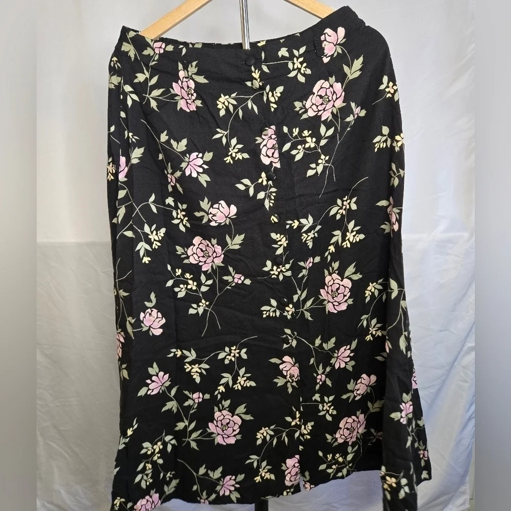 Vintage Prophecy by Sage Harbour Floral Midi Skirt Black Pink Size M
